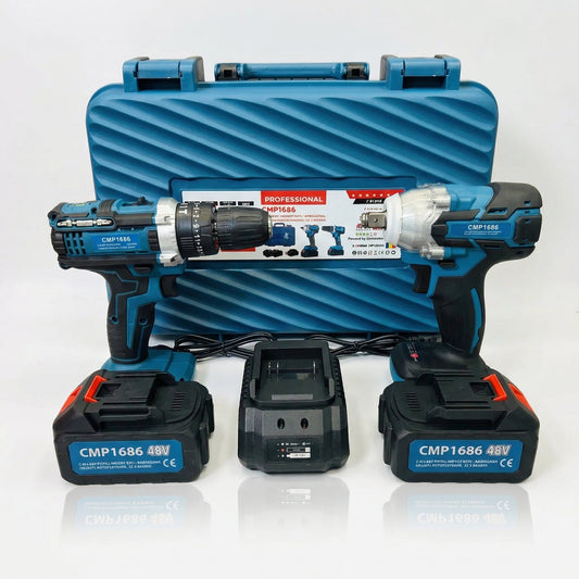 Set Profesional Bormașină + Mașină de Înșurubat cu Impact 350NM cu 2 Acumulatori 48V 8Ah și Valiză de Transport